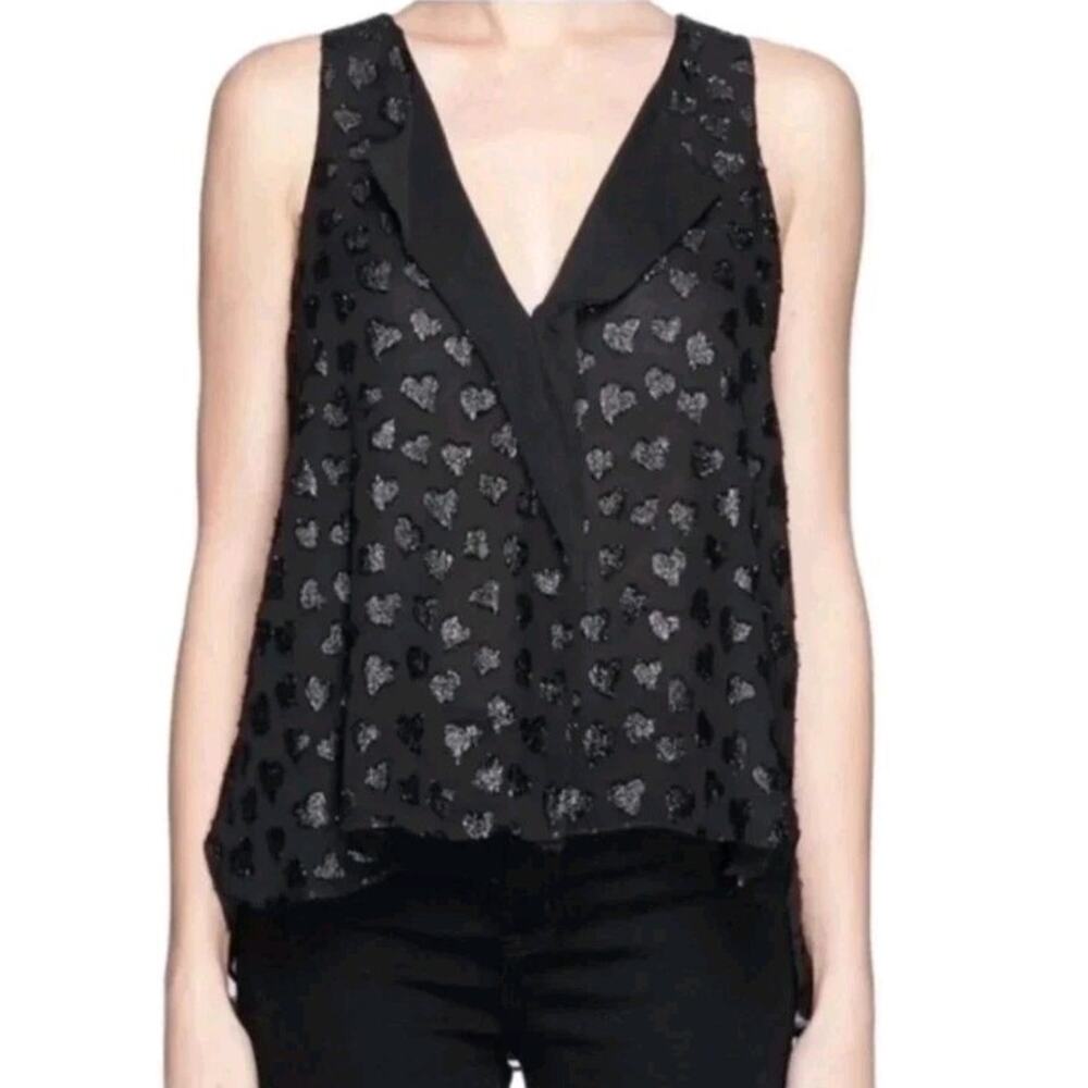 ALICE + OLIVIA Black Sheer METALLIC Bruden Heart Top Sleeveless Size Small NWT